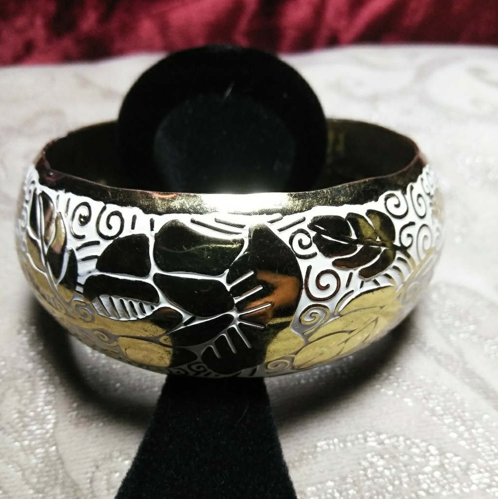 Vintage Boho Style Brass and Enamel Bangle Bracele